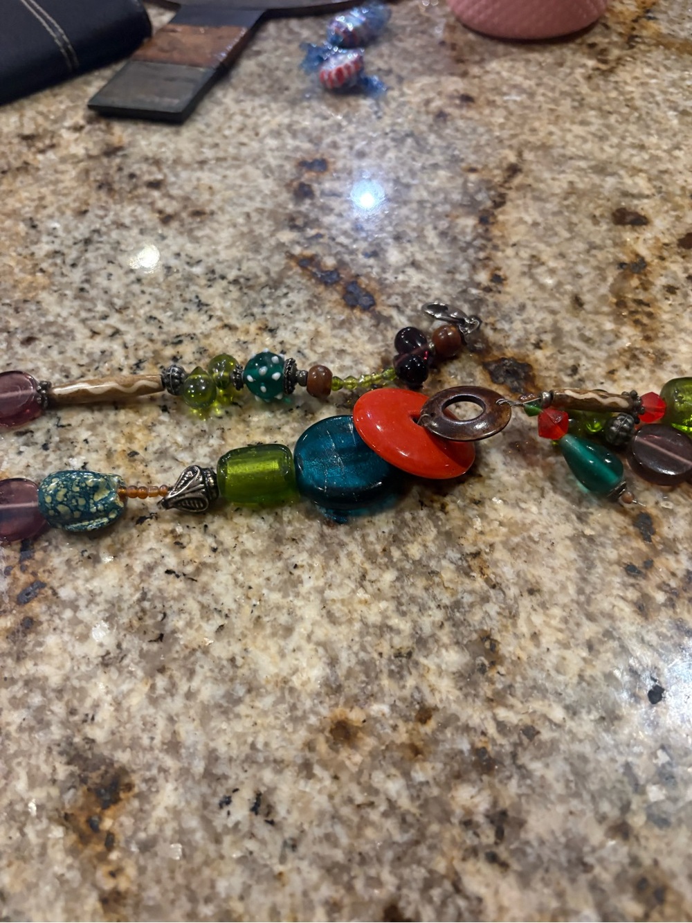 Multicolor Glass Bead Statement belt- Red & Teal Accents